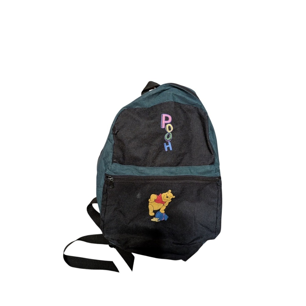 Vintage 90s Disney Winnie the Pooh Backpack Black Teal School Bag Retro Cartoon